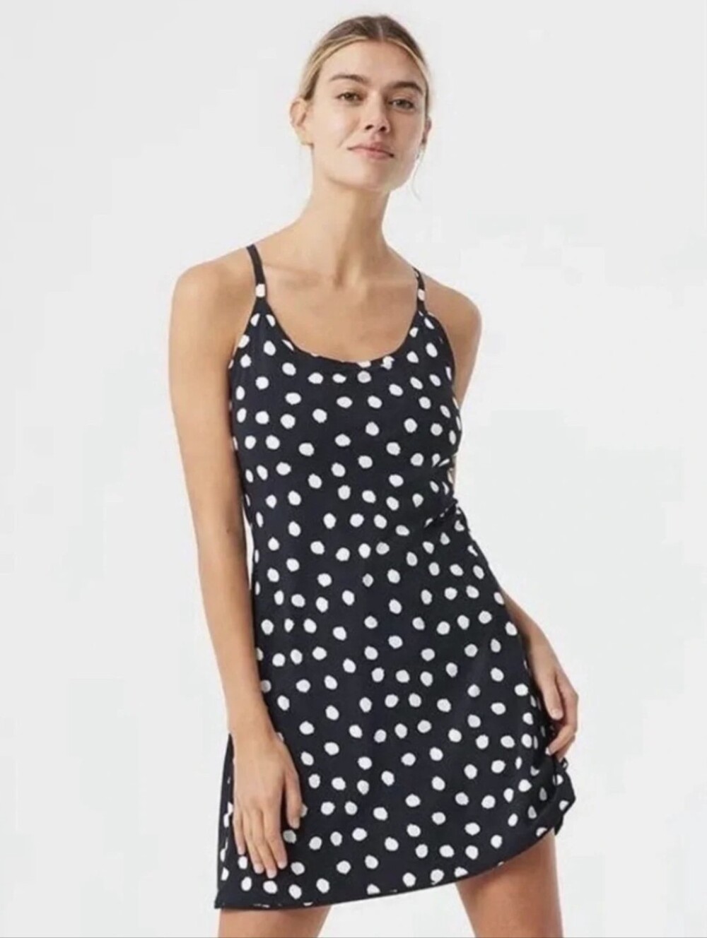 Outdoor Voices Exercise Dress Polka Dot Built In Shorts Black White Medium